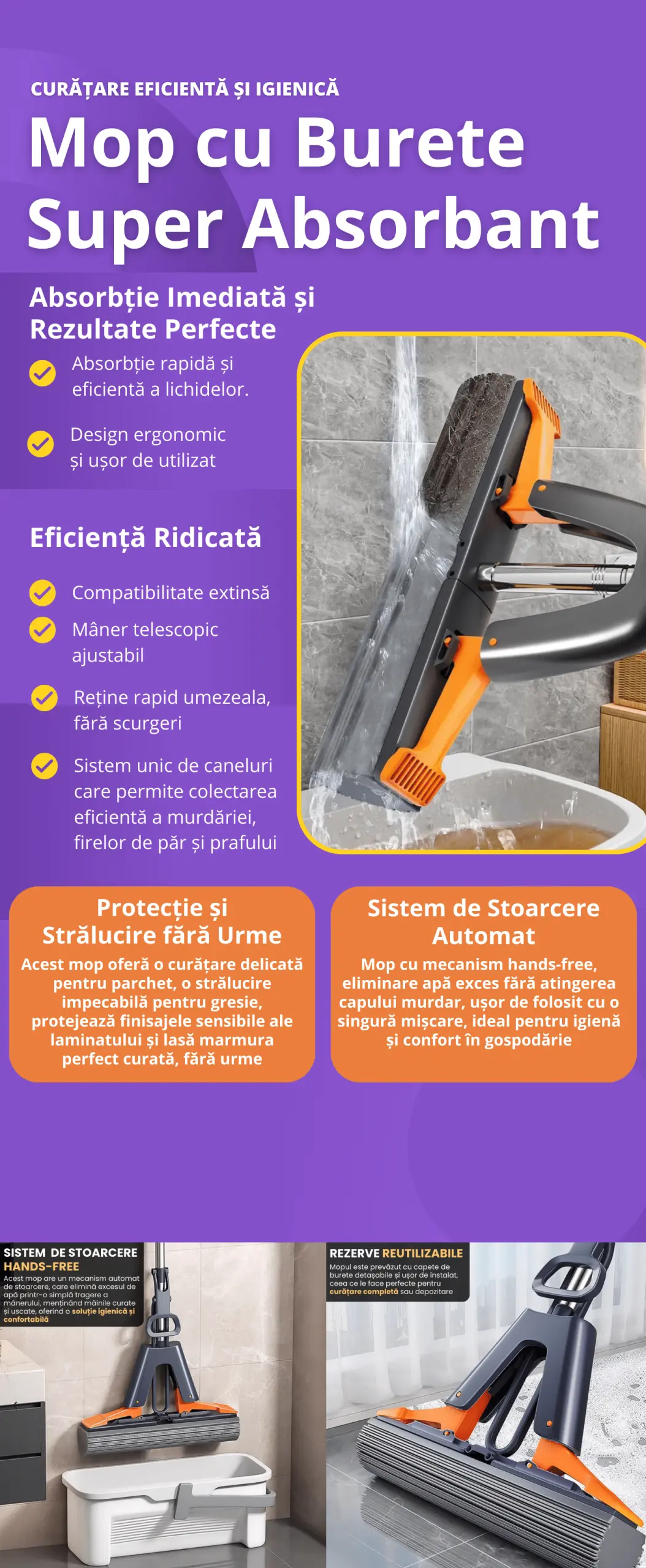 Mop cu Burete Super Absorbant