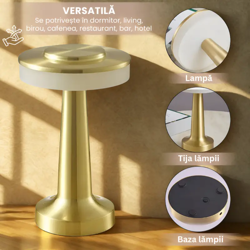 Lampa De Masa LED Wireless Portabila cu Port USB Si acumulator 1800mAh