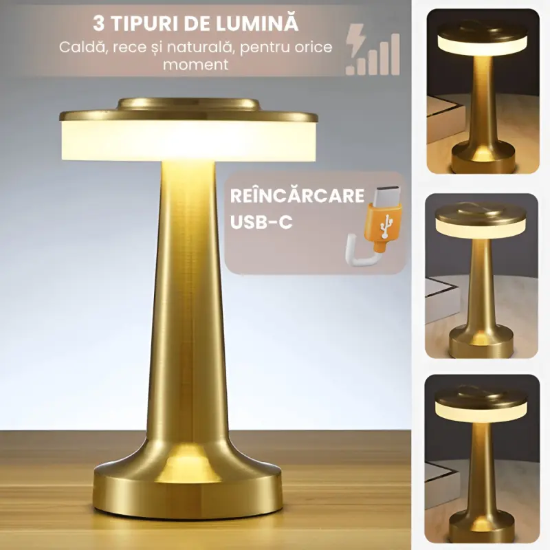 Lampa De Masa LED Wireless Portabila cu Port USB Si acumulator 1800mAh