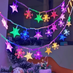 Lumini LED Decorative Plug-In Multicolor 20m, Stele si Fulgi De Zapada, 8 Moduri Iluminare, Rezistenta Apa IP65, Pentru Gradina, Terasa, Balcon Interior, Exterior