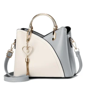 Geanta Eleganta Crossbody Femei, Casual sau Office, Piele, Design Versatil, Compartimente Multiple, Manere Metalice, Inchidere cu Fermoar si Magnet, Accesoriu Modern, Cadou Ideal, Stil Elegant si Practic, Alb-Bleu