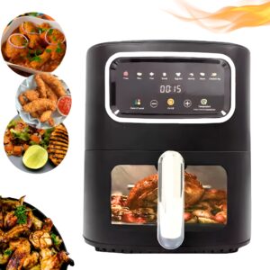 Friteuza cu Aer Cald 8 in 1, 10L, 2200W, Cuptor Multifunctional, Gatit Sanatos Fara Ulei, Aerogrill Digital cu Afisaj Tactil, Capac Transparent, Timer 30 Min, Negru
