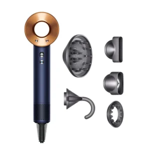 Uscator de Par Profesional 1600W, Anti-Frizz, Tehnologie Avansata, Ionizare, Uscare Rapida Eficienta, Control Digital Temperatura, Aer Rece, Compact, Performanta Superioara, Design Ergonomic, Ingrijire Par Neted Stralucitor, Duze Magnetice, Albastru Auriu