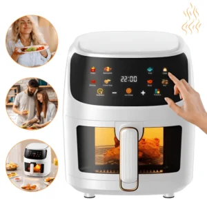 Friteuza Cu Aer Cald 2400W, Control Inteligent, Temperatura NTC, 8 Meniuri Presetate, Gatire Uniforma 360°, Eficienta Energetica, Coacere Sanatoasa, Fara Ulei, Gatire Rapida, Friteuza Fara Ulei, Gatire Sanatoasa, Coacere Eficienta, Alb