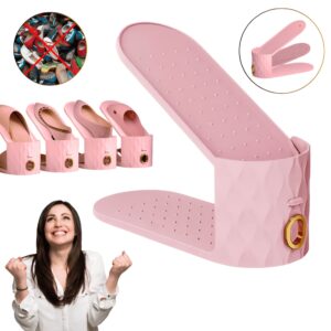 Organizator Incaltaminte Reglabil Pentru Dulap si Rafturi, Suport Vertical, Economisire Spatiu, Compatibil Pantofi, Sport, Sandale, Balerini, Tocuri, Ghetele Usoare, Material Rezistent, Suprafata Anti Alunecare, Roz