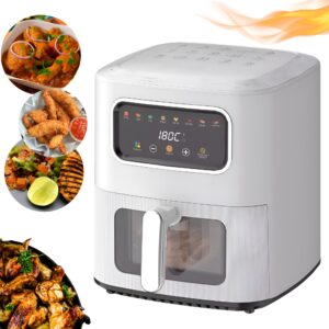 Friteuza cu Aer Cald 8 in 1, 10L, 2200W, Cuptor Multifunctional, Gatit Sanatos Fara Ulei, Aerogrill Digital cu Afisaj Tactil, Capac Transparent, Timer 30 Min, Alb
