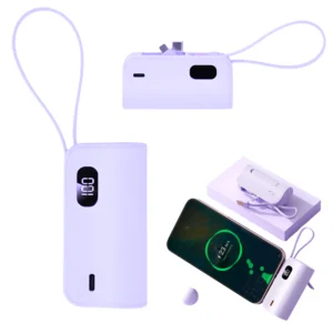 Powerbank Portabil Universal cu 3 mufe USB-C, USB-A si Lightning, Model Nou, Acumulator extern, Baterie Externa, Compatibilitate Extinsa, Smartphone, Tableta, Energie Oriunde, Incarcare Rapida, Silicon, Compact, Mov