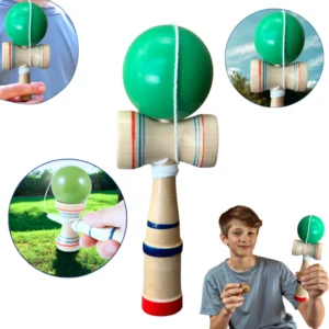 Kendama Lemn Artar Pro, Traditional Japonez, Joc Echilibru, Finisaj Natural Coordonare, Concentrare, Dezvoltare Motrica, Copii, Adolescenti, Jucarie Educativa, Verde