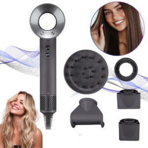Uscator Par Profesional 1600W, Anti-Frizz, Tehnologie Avansata, Ionizare, Uscare Rapida Eficienta, Putere Coafare Profesionala, Aer Rece, Compact, Performanta Superioara, Design Ergonomic, Ingrijire Par Neted Stralucitor, Duze Magnetice, Gri inchis metal