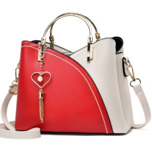 Geanta Eleganta Crossbody Femei, Piele, Design Versatil, Compartimente Multiple, Manere Metalice, Inchidere cu Fermoar si Magnet, Casual sau Office, Accesoriu Modern, Cadou Ideal, Stil Elegant si Practic, Rosu Alb