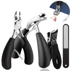 Set Taietoare Unghii Incarnate, Unghiera Mare Profesionala 4 Piese, Ideal Pentru Unghii Groase Dure, Taietor Unghii Picioare, Maini, Otel Inoxidabil, Accesoriu Pedichiura Manichiura, Instrumente Precise, Argintiu, Anti-Alunecare, Igienic, Durabil