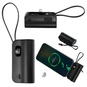 Powerbank Portabil Universal cu 3 mufe USB-C, USB-A si Lightning, Model Nou, Acumulator extern, Baterie Externa, Compatibilitate Extinsa, Smartphone, Tableta, Energie Oriunde, Incarcare Rapida, Silicon, Compact, Negru