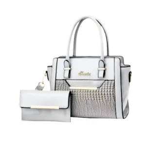 Geanta cu Poseta, Piele Sintetica Premium, Design Elegant, Durabilitate Superiora, 26x21cm, Alb-Gri