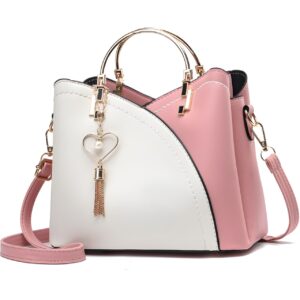 Geanta Eleganta Crossbody Femei, Piele, Design Versatil, Compartimente Multiple, Manere Metalice, Inchidere cu Fermoar si Magnet, Casual sau Office, Accesoriu Modern, Cadou Ideal, Stil Elegant si Practic, Alb Roz