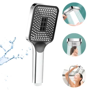 Cap Dus Presurizat 5 Functii cu Buton On Off, Jet Reglabil si Economic Pentru Apa cu Presiune Scazuta, Economisire Apa, Montaj Rapid Fara Unelte, Material ABS Cromat