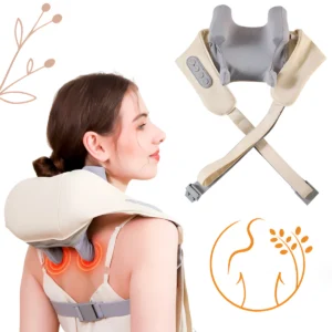 Masaj Trapezoidal Portabil, Aparat Masaj Gat Umeri Spate Cu Incalzire si Vibratii, Masaj Cervical Electric Wireless, Compresa Caldura, Textil Respirabil, Gri