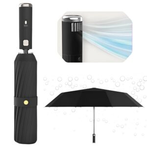 Umbrela Pliabila, Ventilator Integrat, Protectie Solara, USB C, Reincarcabil Outdoor, 10 Spite, Otel Ranforsat, Pescuit, Golf, Plaja, Sport, Compacta, Portabila, Rezistenta UV, Design Modern, Negru
