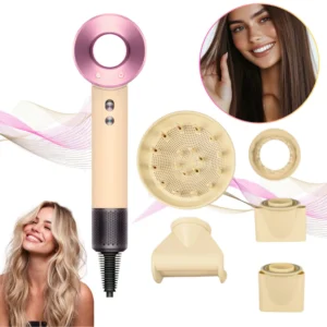 Uscator de Par Profesional 1600W, Anti-Frizz, Tehnologie Avansata Protectie Termica, Putere Coafare, Ionizare, Uscare Rapida Eficienta, Aer Rece, Performanta Superioara, Design Ergonomic, Ingrijire Par Neted Stralucitor, Duze Magnetice, Crem/Lila