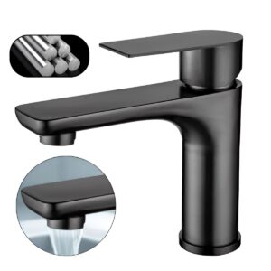 Baterie Baie Monocomanda, Model Universal, Baterie Lavoar cu Jet Apa Silentios, Montaj 1 Sau 3 Orificii cu Placa Inclusa, Instalare Usoara, Compatibil Lavoar Blat Chiuveta RV, Negru Mat