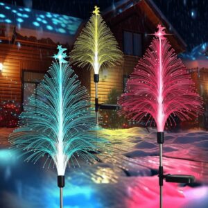 Set de 2 bucati de Lampa Solara Decorativa Bradut cu Semiluna si Stelute, 7 Culori Schimbatoare, Rezistenta La Apa IP65, Autonomie 12h, Decor Exterior, Gradina, Curte, Terasa, Solar LED, Colorat