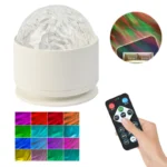 Lampa De Noapte Cu Proiectie Dinamica, Romantic Flame Ocean Wave, cu Telecomanda si 16 Culori RGB, Efecte Luminoase Relaxante Pentru Dormitor Copii, Adulti, Meditatie, Somn, Plastic, Alb