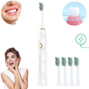 Periuta de Dinti Electrica Sonica A6S+PLUS cu Senzor Nou, 5 Moduri, 15 Niveluri Intensitate, Acumulator 650mAh, Reincarcabil Wireless, Certificare IPX8 Waterproof, 42000 VPM, Peri DuPont, Alb Diamond, Autonomie 1 Luna, Alb Diamond