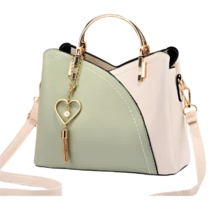 Geanta Eleganta de Mana Crossbody Femei, Piele, Casual sau Office, Design Versatil, Compartimente Multiple, Manere Metalice, Inchidere cu Fermoar si Magnet, Accesoriu Modern, Cadou Ideal, Stil Elegant si Practic, Verde Alb