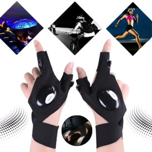 Manusi Cu LED Integrat, Model Fingerless Reglabil, VOVCIG, Cadou Practic Pentru Barbati si Femei, Iluminare Directa Intuneric, Activitati Outdoor, Reperatii Auto, Pescuit, Camping, Material Elastic Respirabil, Negru