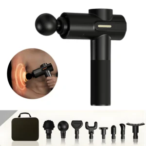 Pistol Masaj Profesional Tip Pistol pentru Recuperare Musculara Rapida, 8 Capete, Amplitudine 20mm, Imbunatatire Circulatie Sanguina, Terapie Percutanta, Ameliorare Dureri, 20Mm Penetrare, Motor Puternic, Dual LCD, Incarcare Rapida Silentios, Negru