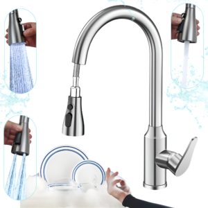 Robinet Bucatarie Tragere Extensibila, Otel Inoxidabil 304, 3 Moduri Jet Apa Reglabil, Cap Retractabil, Rezistent Coroziune, Instalare Pe Punte, Design Modern Ergonomic, Inox, Durabilitate Superioara, Robinet Pentru Chiuveta, crom Inox